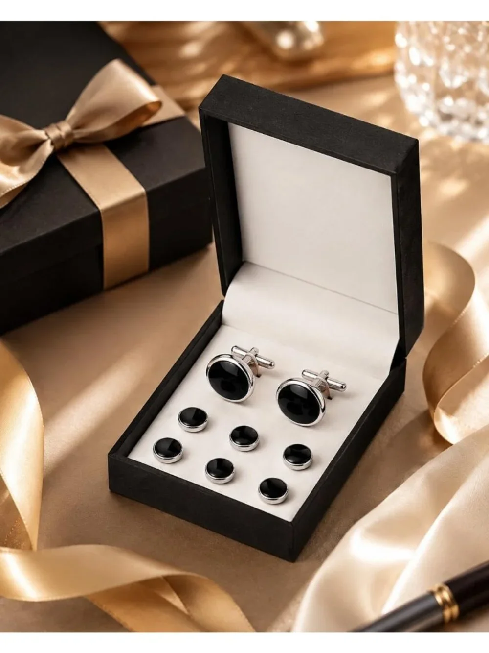 Stylish Men's Cufflinks & Tuxedo Studs Set - Stainless Steel Wedding Jewelry